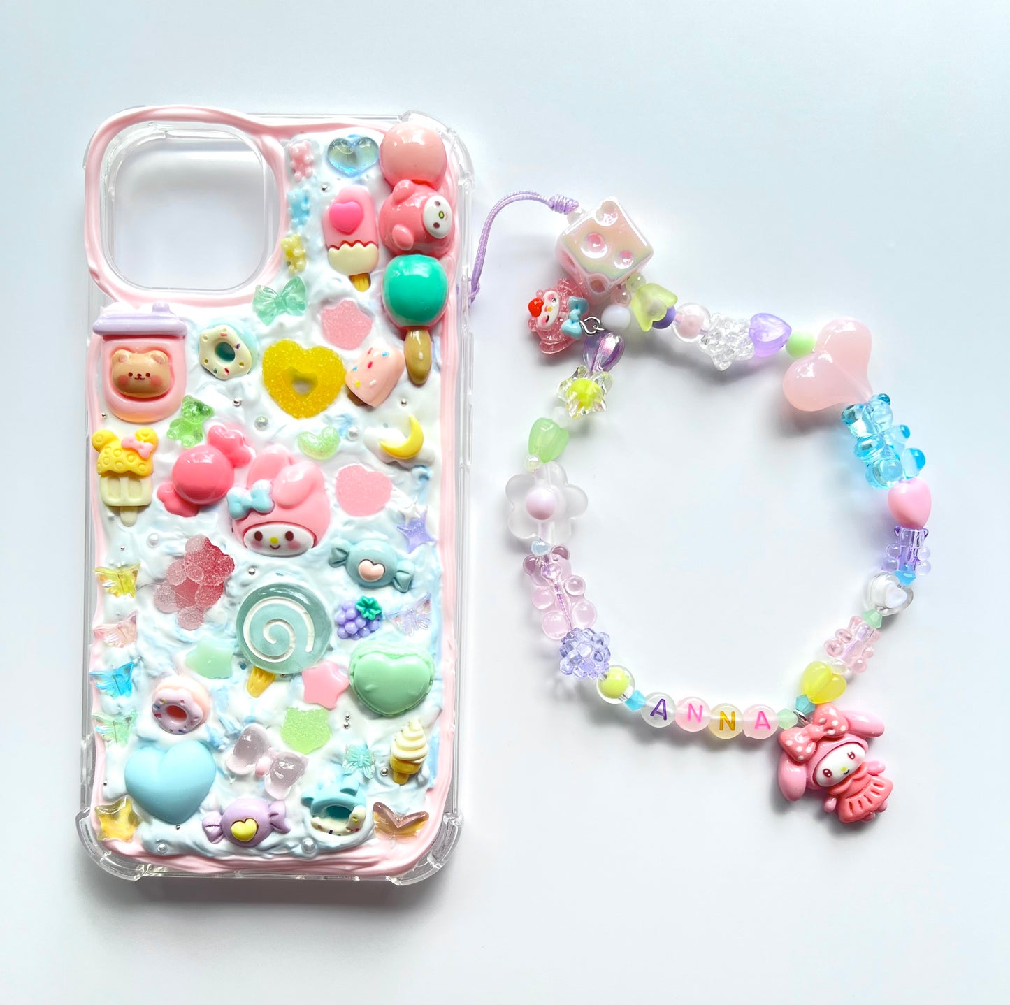 SO - Pastel Rainbow Decoden Case & Wrist Strap Set