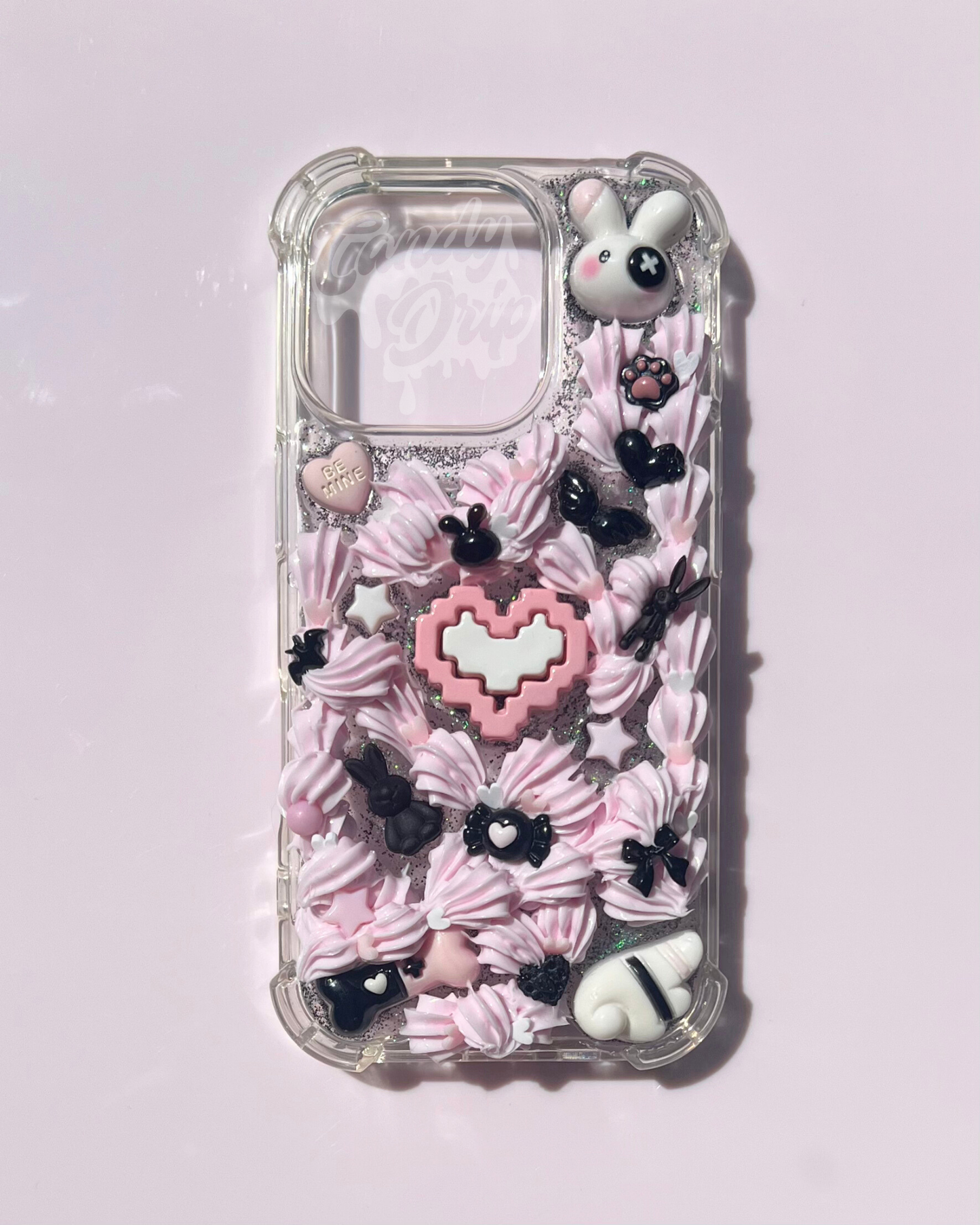 Black Pink Bunny Hearts - iPhone 16 Pro